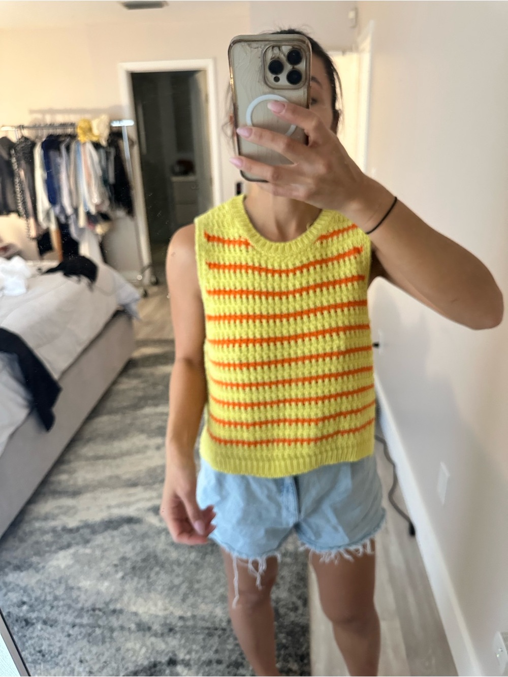 2 Zara top.Bright Yellow Striped Knit Sleeveless Top and babydoll top